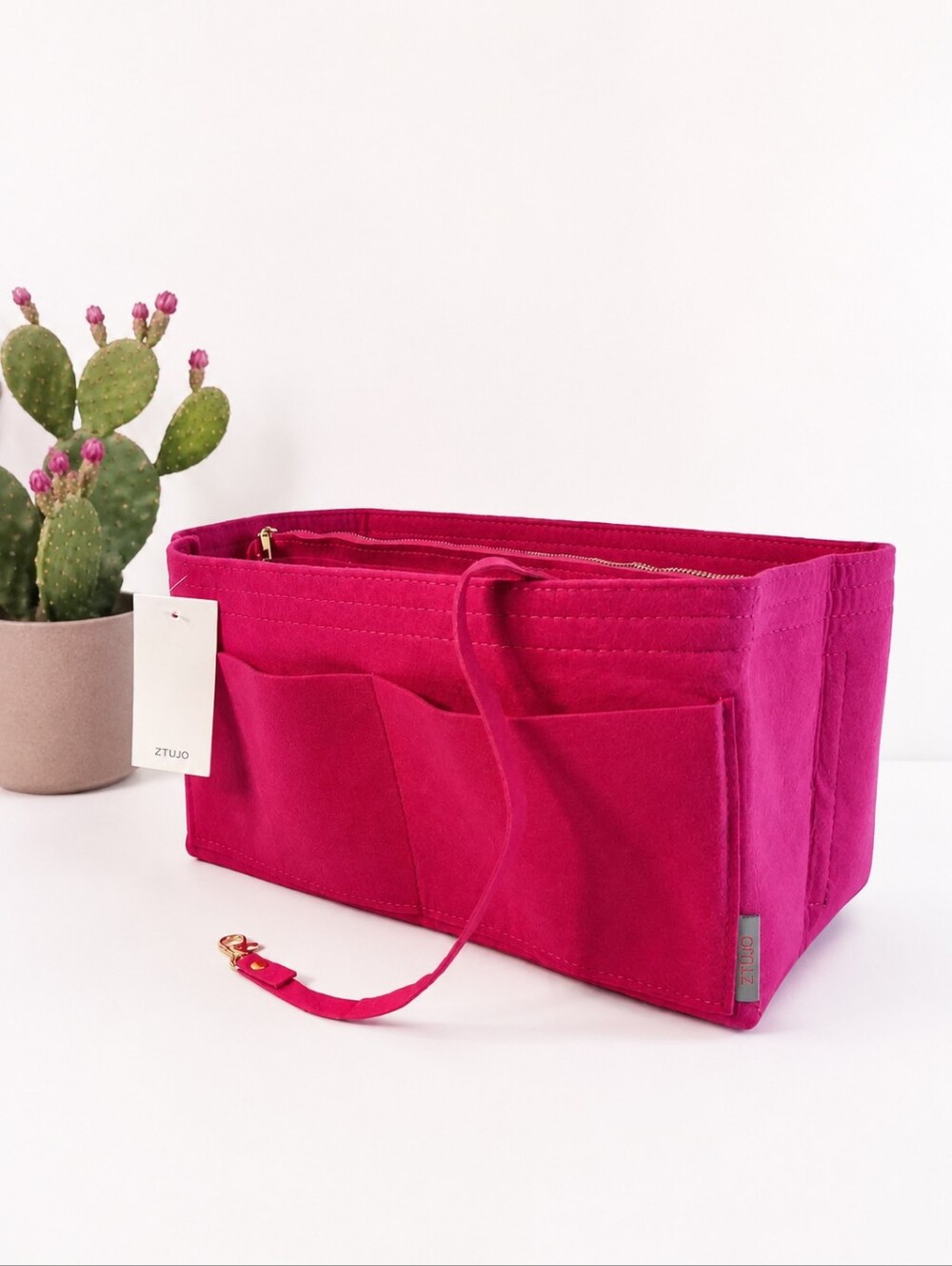 Women's Size XL Felt Bag Insert Purse Organizer Rosy Pink